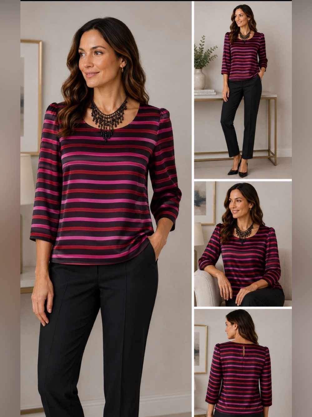 Talbots Multicolored Striped Blouse 3/4